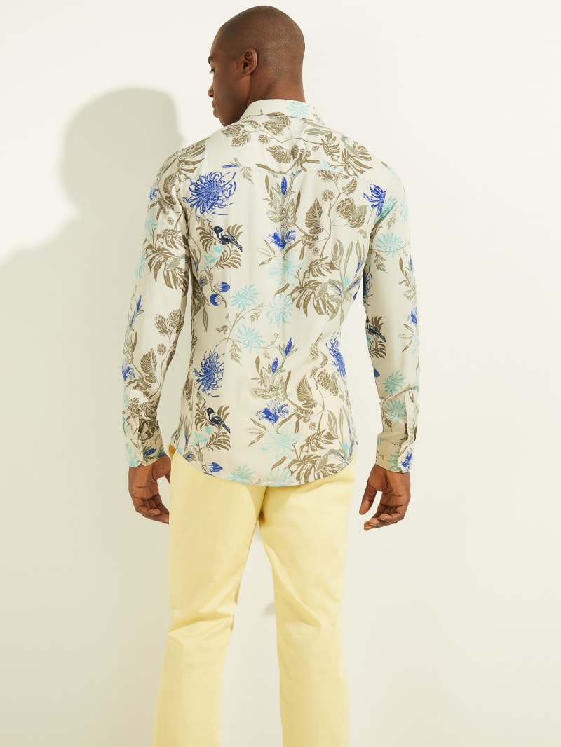 Guess Printed Italian Notched Cuff Men's Shirts Flower | 2806-RYBVF