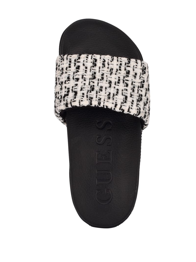 Guess Ravan Tweed Pool Women's Slides Black | 4018-GWQNR