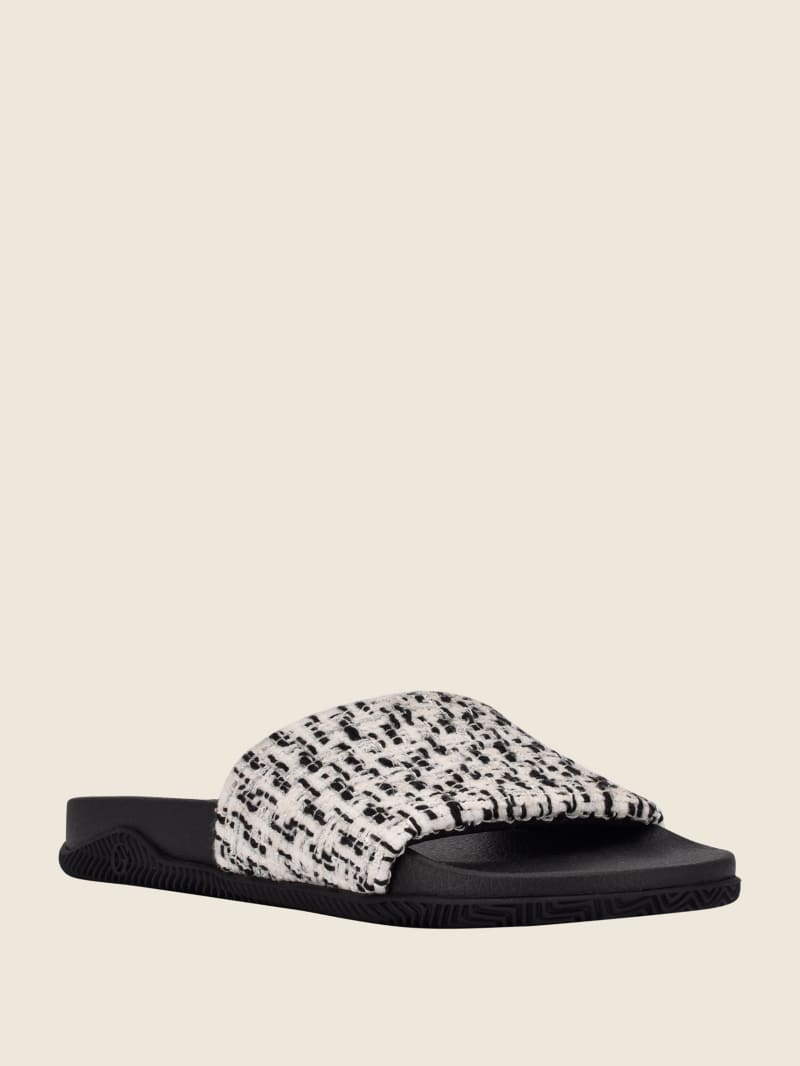 Guess Ravan Tweed Pool Women\'s Slides Black | 4018-GWQNR