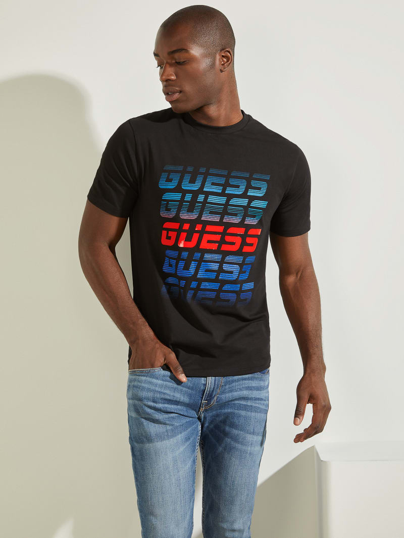 Guess Repeat Logo Tee Men\'s T Shirts Black | 2739-ULOQX