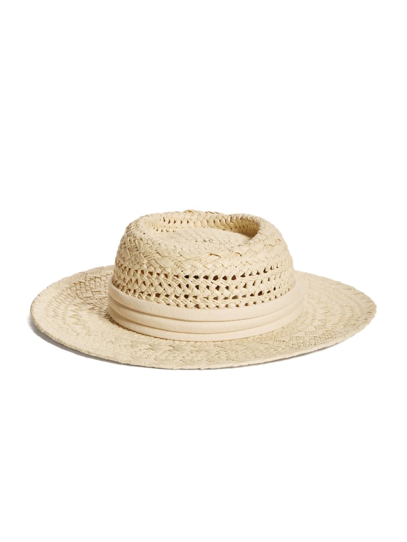 Guess Reya Wide-Brim Straw Women\'s Hats Beige | 1086-VQXCT