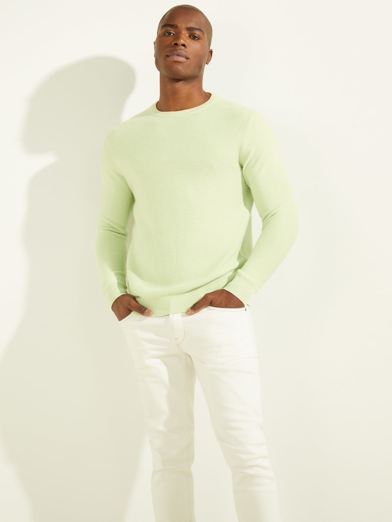 Guess Ribbed Crewneck Men\'s Sweaters Mint | 0978-MNPLD