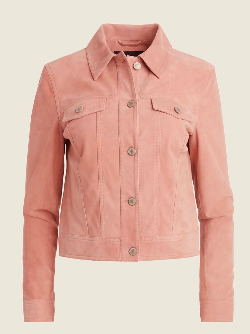 Guess Rita Suede Leather Trucker Women's Jackets Rose | 8730-WKIHQ