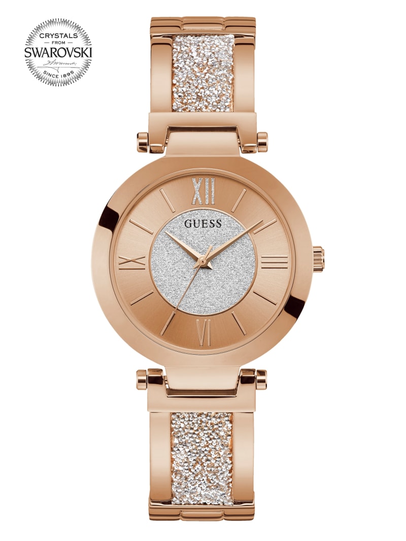 Guess Rose Gold-Tone Crystal Bangle Analog Women\'s Watches Rose Gold | 9761-UOJAZ