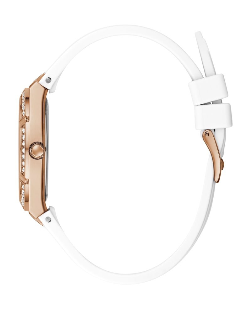 Guess Rose Gold-Tone and White Analog Women's Watches White | 2407-HBCOA