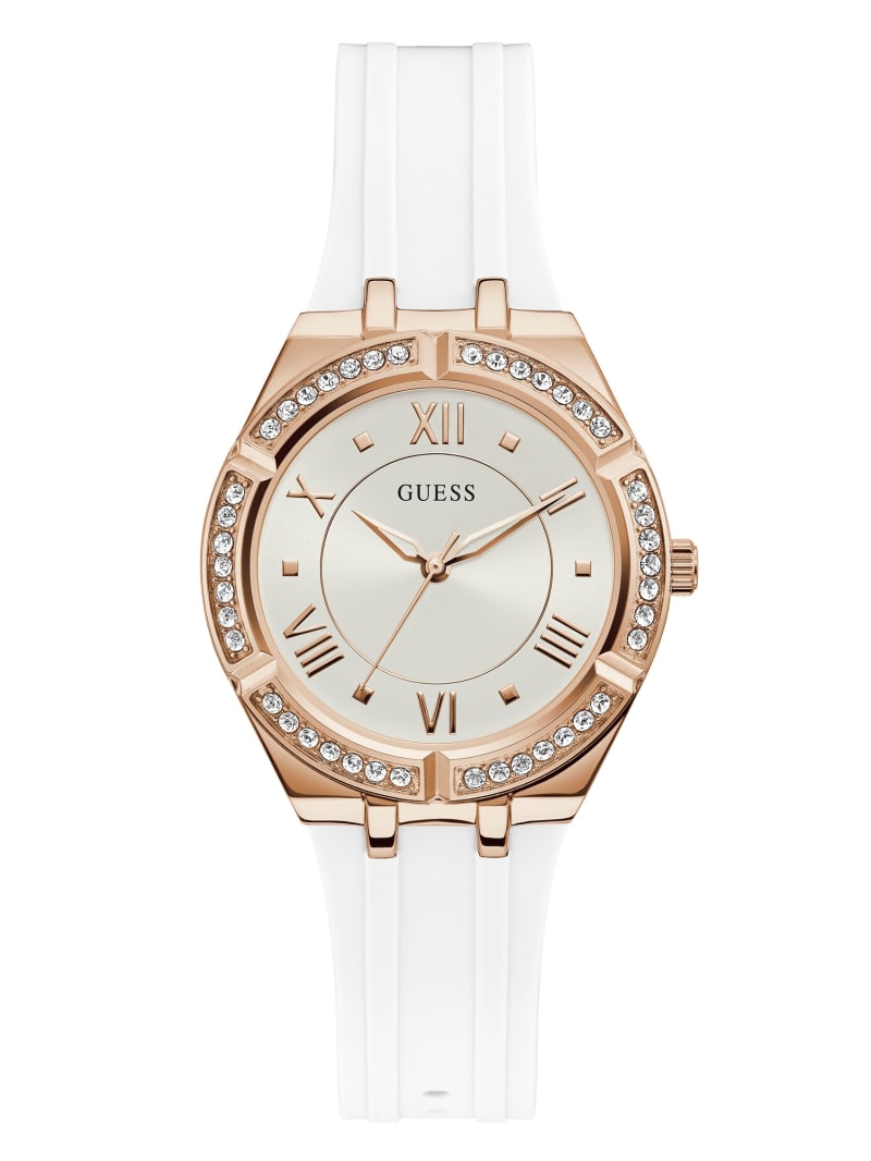 Guess Rose Gold-Tone and White Analog Women\'s Watches White | 2407-HBCOA