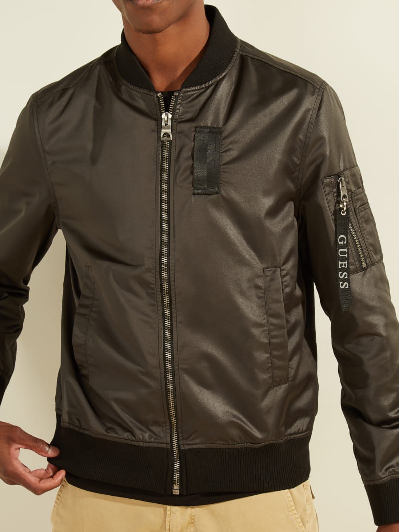 Guess Satin Bomber Men's Jackets Black | 1076-WGOCD