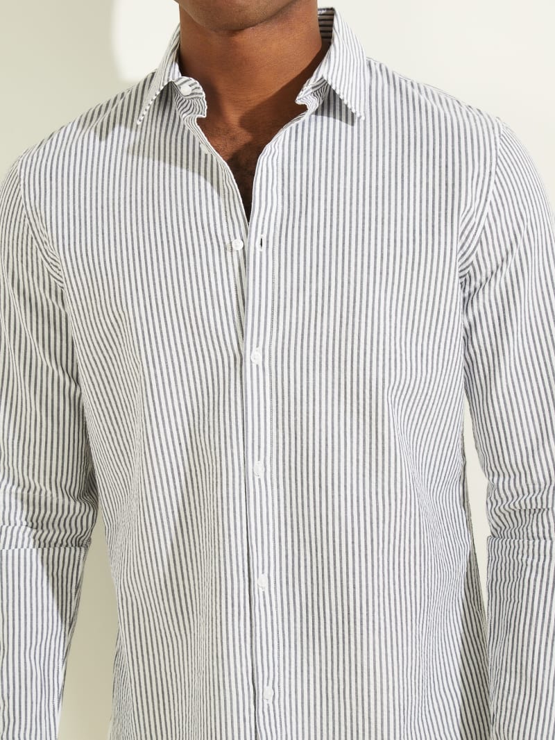 Guess Seersucker Italian Notched Cuff Men's Shirts White / Navy | 6142-HCISW