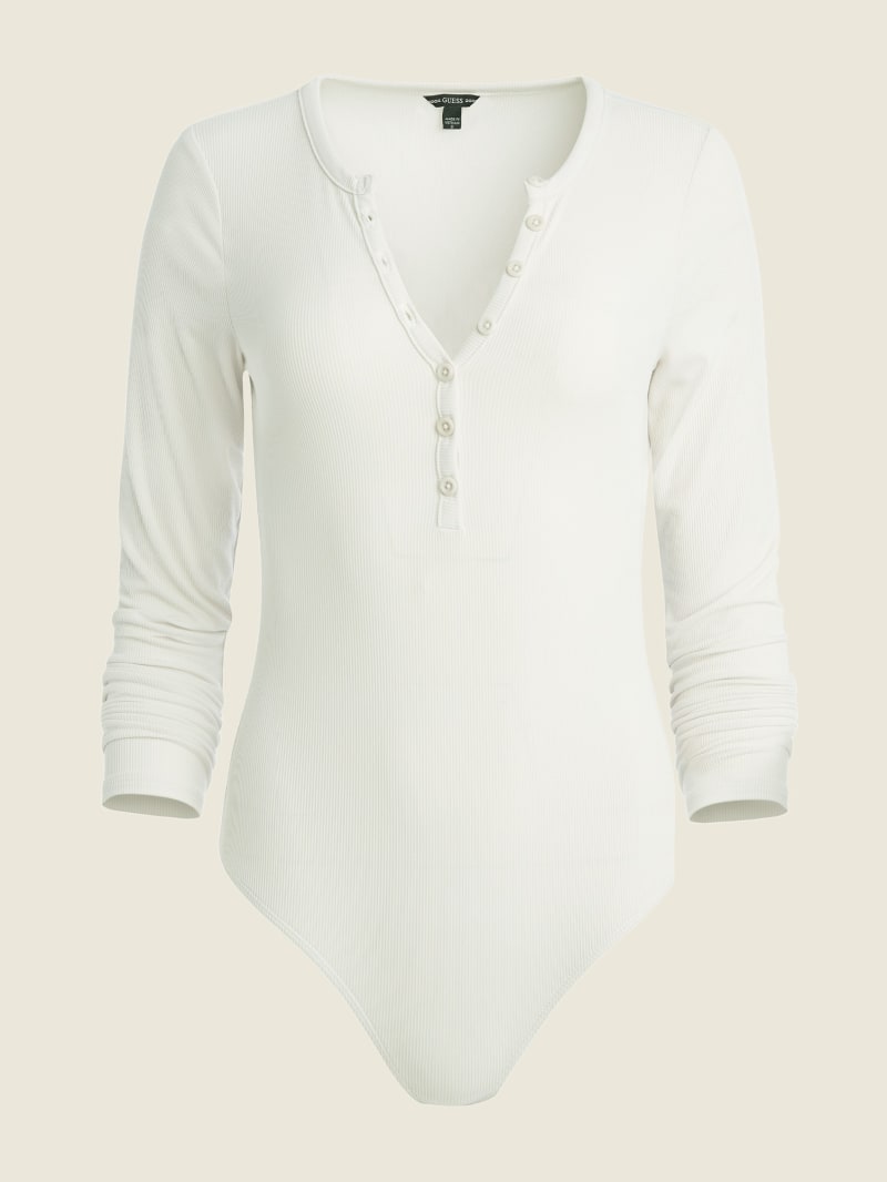 Guess Sharleen Henley Bodysuit Women's Tops White | 3756-BOGKV