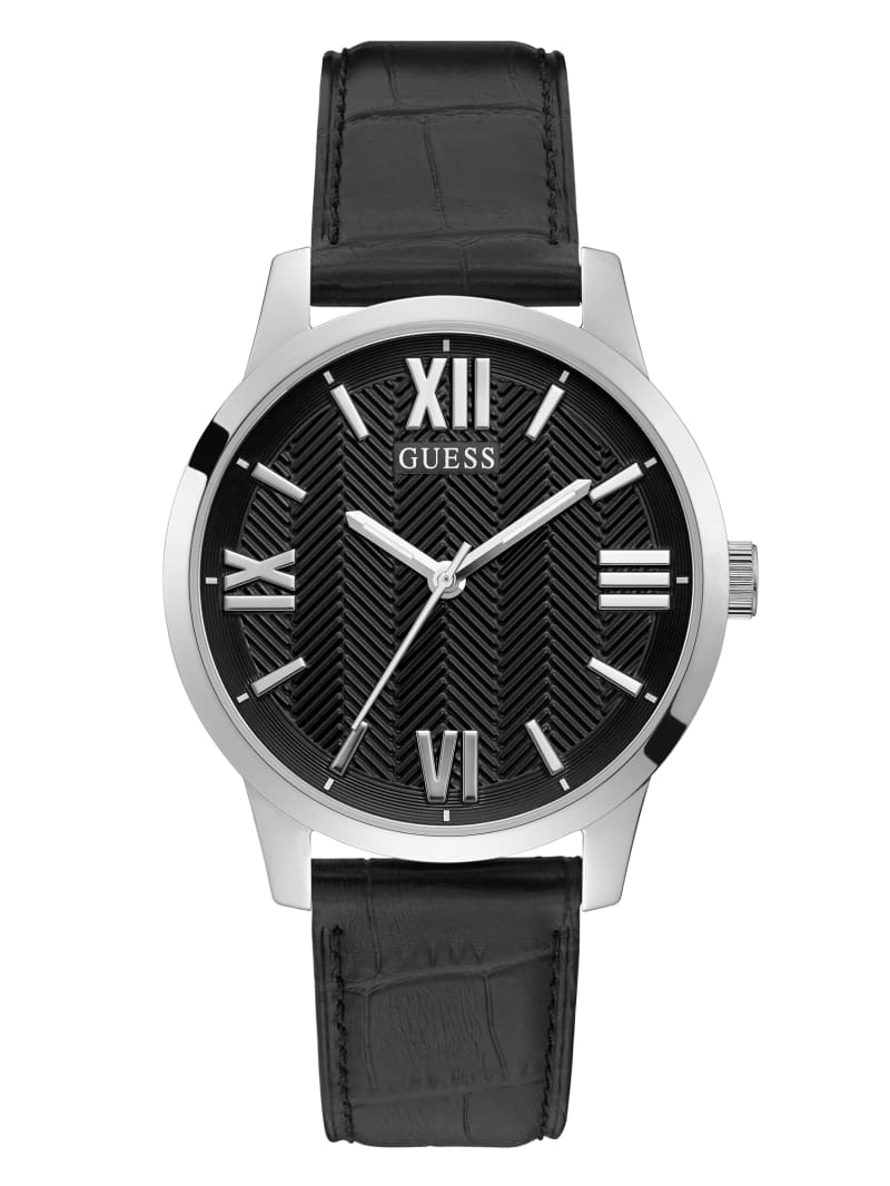 Guess Silver-Tone Croc Strap Analog Men\'s Watches Black | 4378-XJCDV