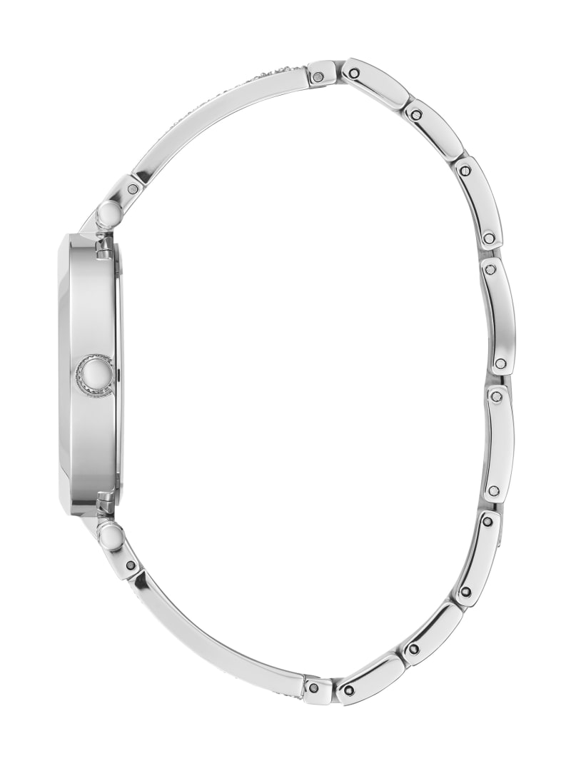 Guess Silver-Tone Crystal Bangle Analog Women's Watches Silver | 8637-VBJEL