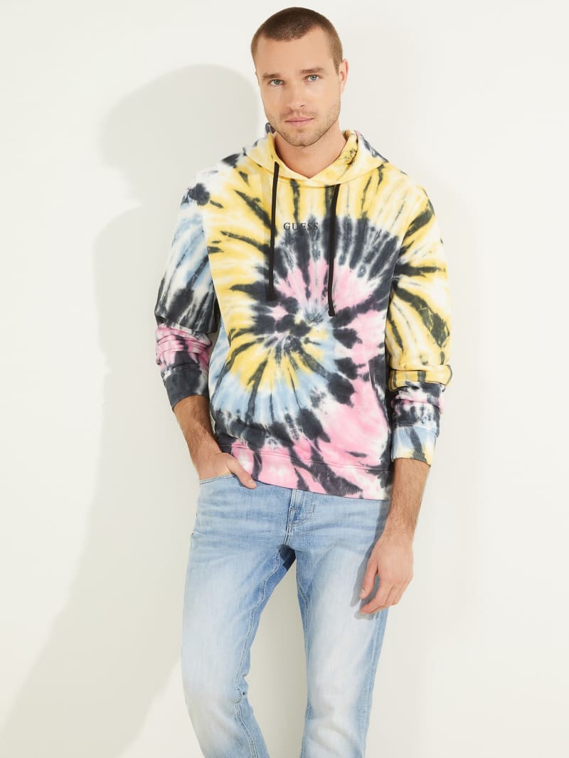 Guess Spiral Tie-Dye Men\'s Hoodie Lemon White | 0268-DMKVP