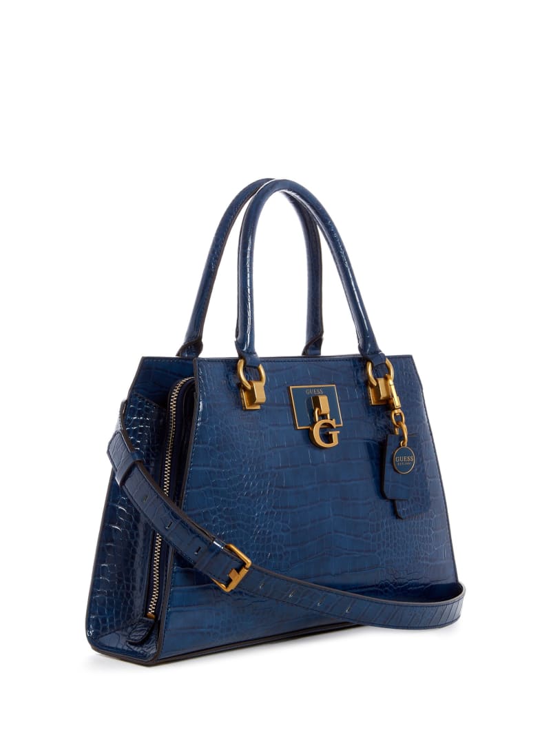 Guess Stephi Croc Girlfriend Women's Satchel Bags Blue | 1402-TWRBY