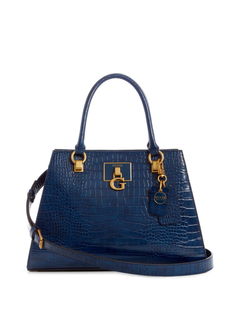 Guess Stephi Croc Girlfriend Women\'s Satchel Bags Blue | 1402-TWRBY