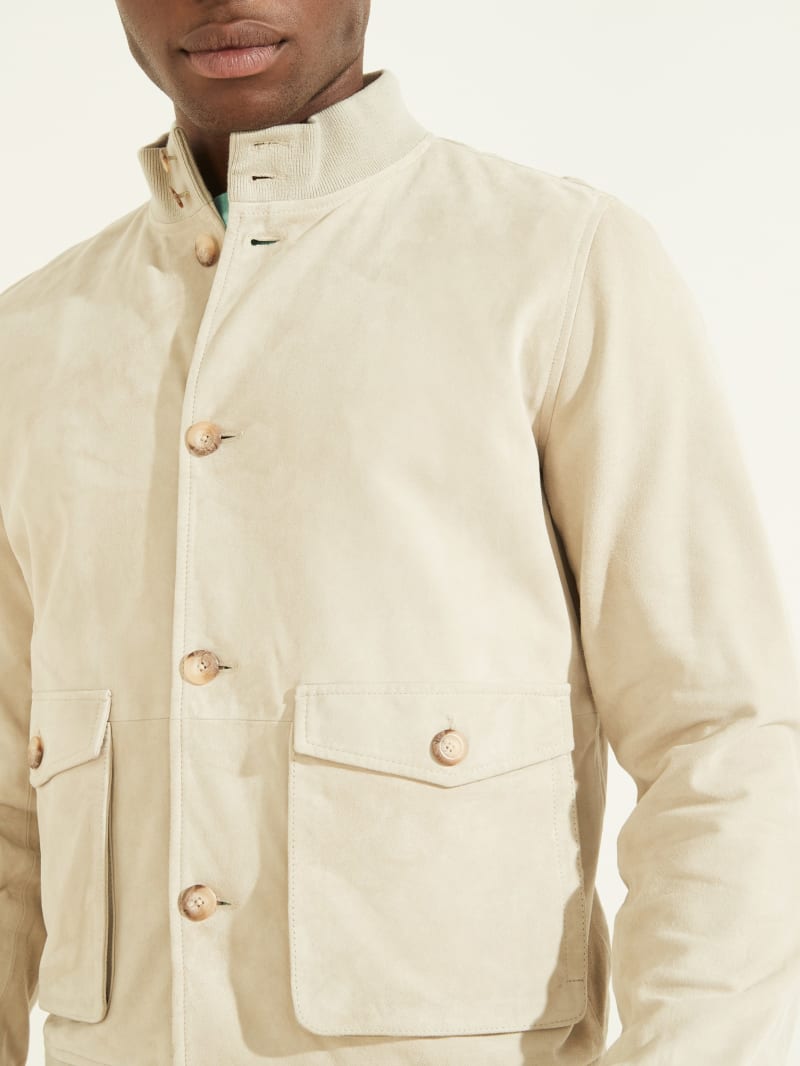 Guess Suede Leather Bomber Men's Jackets Beige | 0481-NDTJA