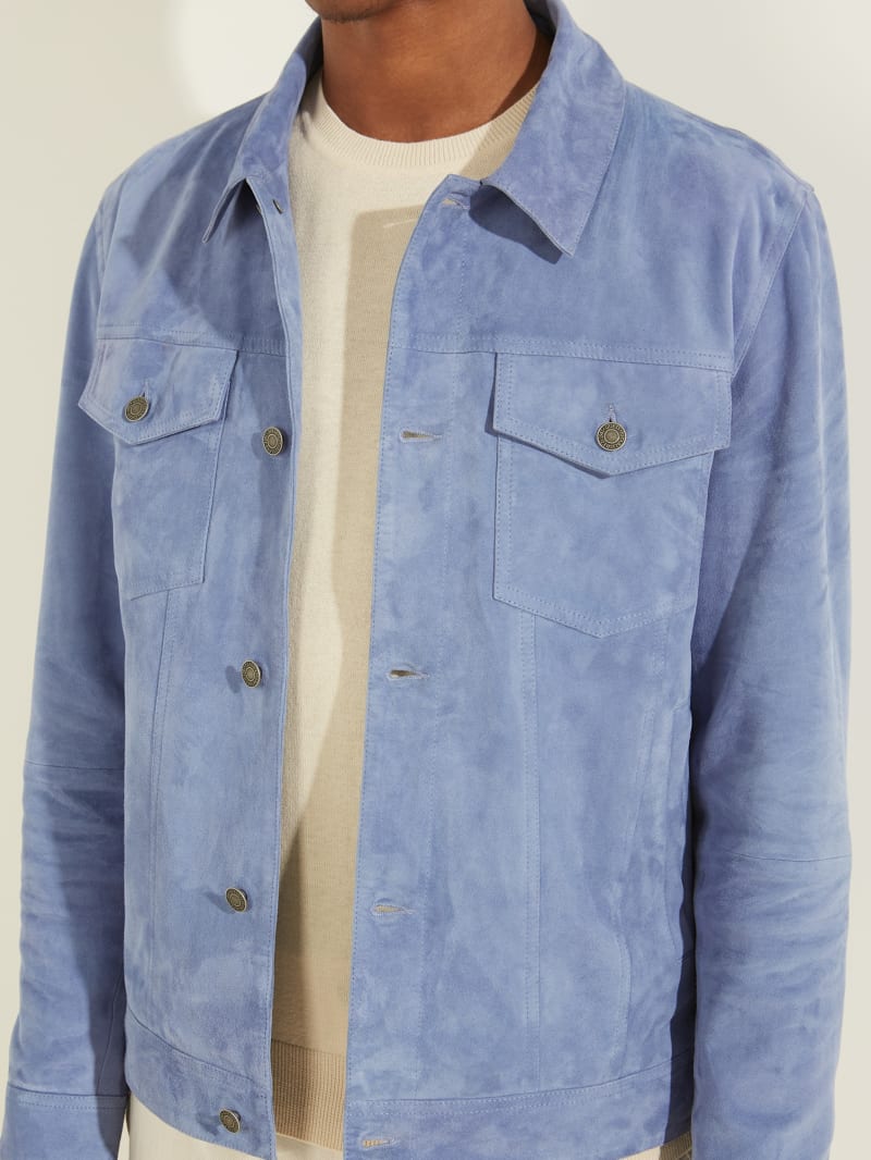 Guess Suede Leather Trucker Men's Jackets Blue | 4281-OMEAR