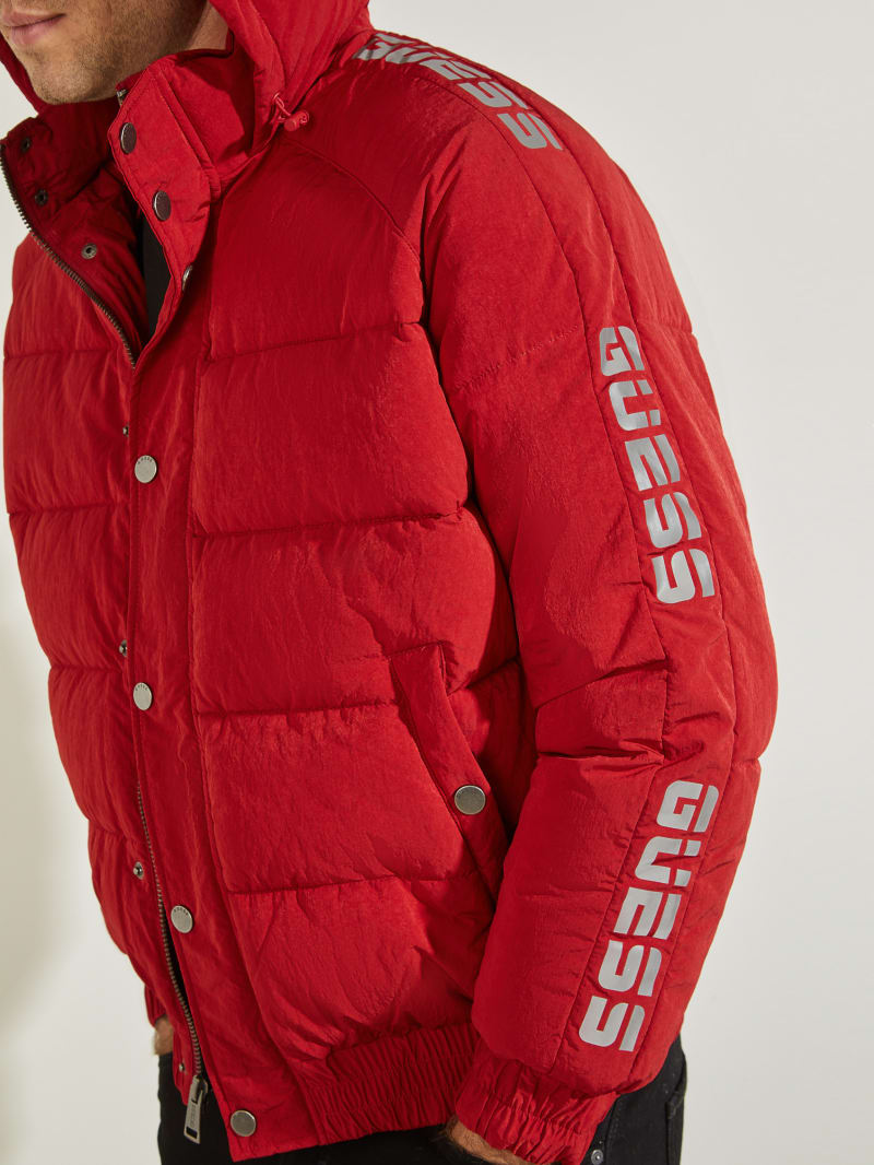 Guess Summit Nylon Ski Puffer Men's Jackets Red | 5941-ZPBIR