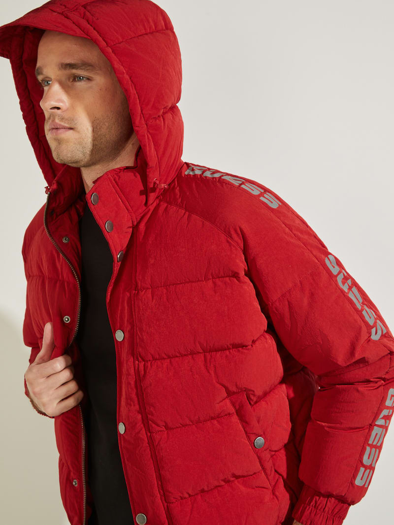 Guess Summit Nylon Ski Puffer Men's Jackets Red | 5941-ZPBIR