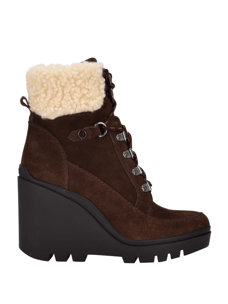 Guess Taanya Sherpa-Trim Wedge Women's Boots Dark Brown | 3147-UKOIA