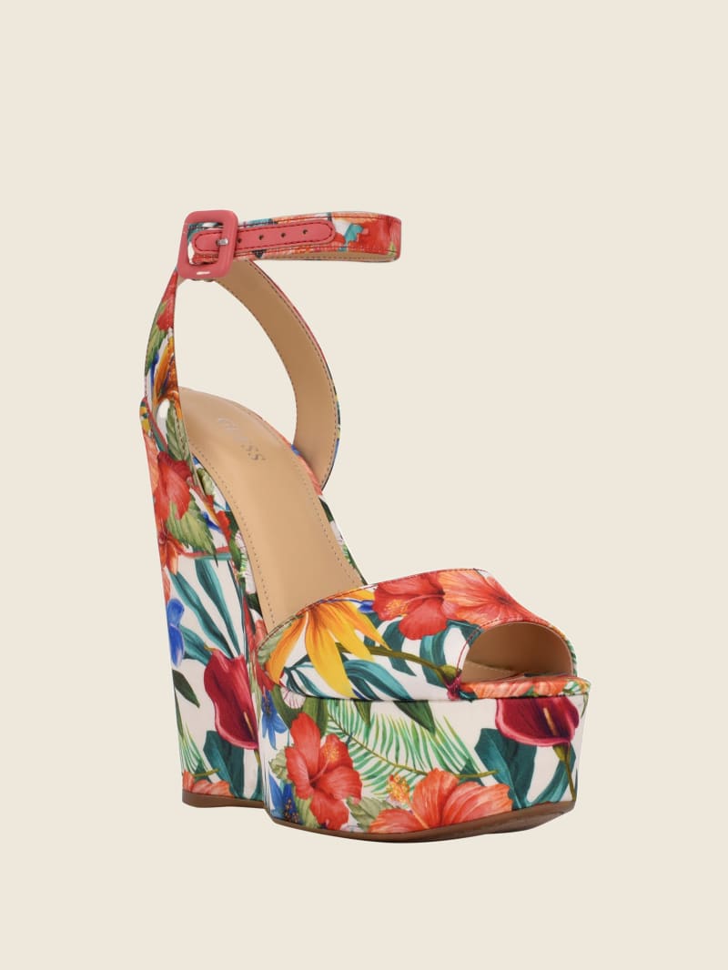 Guess Taraji Floral Ankle Strap Women\'s Wedges Blue | 0342-VRWSY