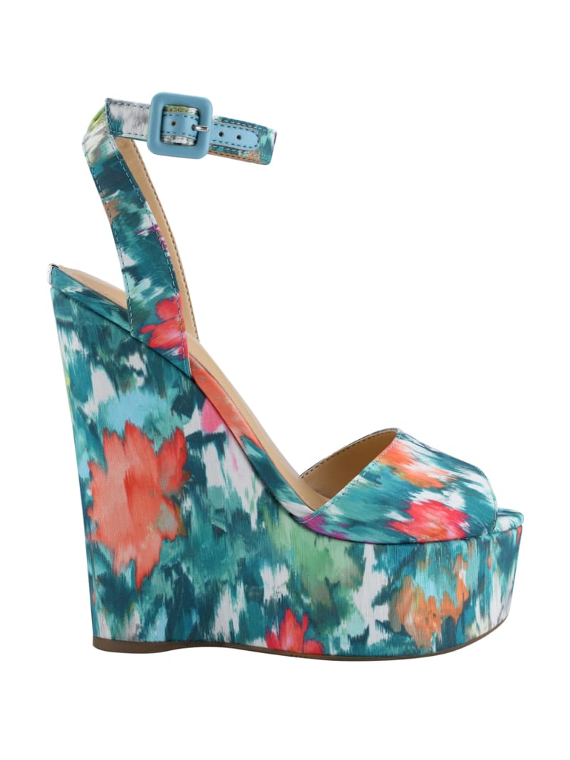 Guess Taraji Printed Women's Wedges Green | 5496-QXOYG