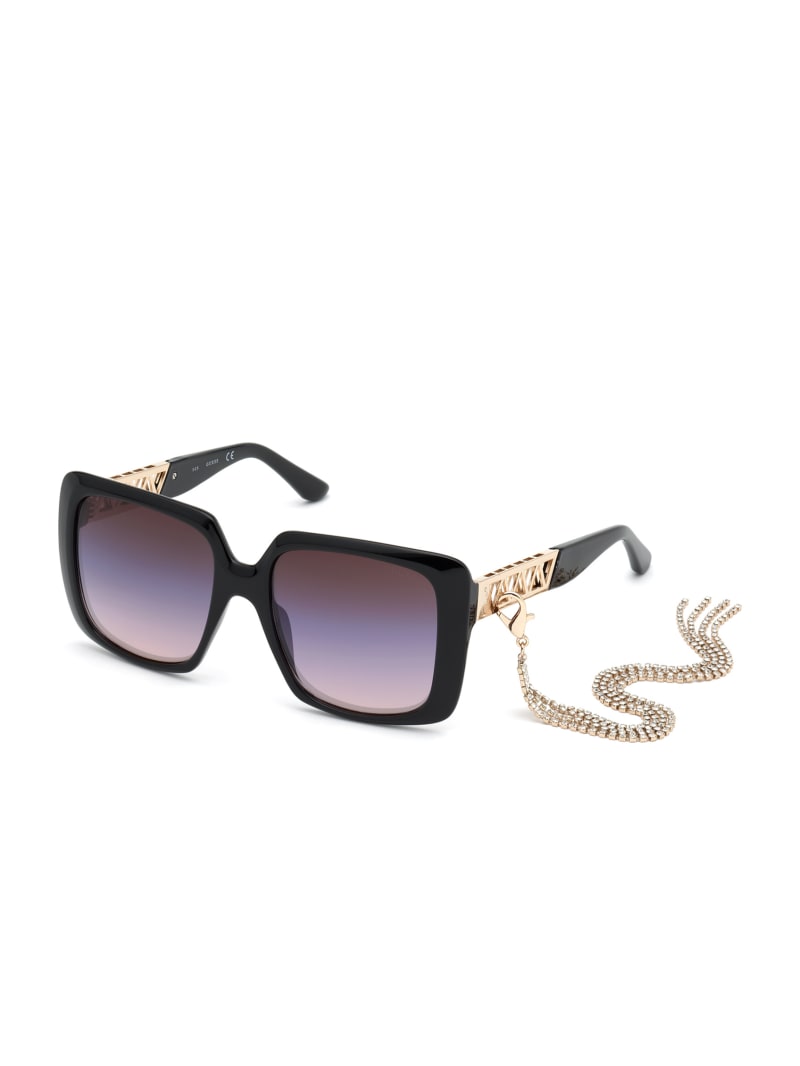 Guess Tassel Square Women's Sunglasses Black | 9801-IQDBN