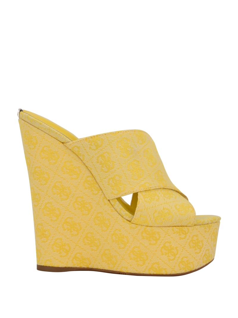 Guess Teisha Logo Crisscross Women's Wedges Yellow | 0471-QDXAC