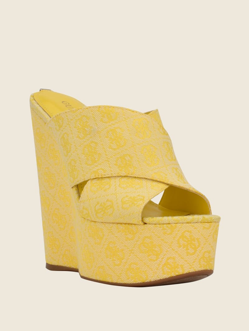 Guess Teisha Logo Crisscross Women\'s Wedges Yellow | 0471-QDXAC