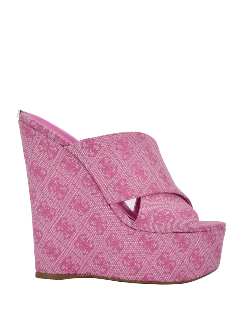 Guess Teisha Logo Crisscross Women's Wedges Dark Pink | 5794-DQYAS