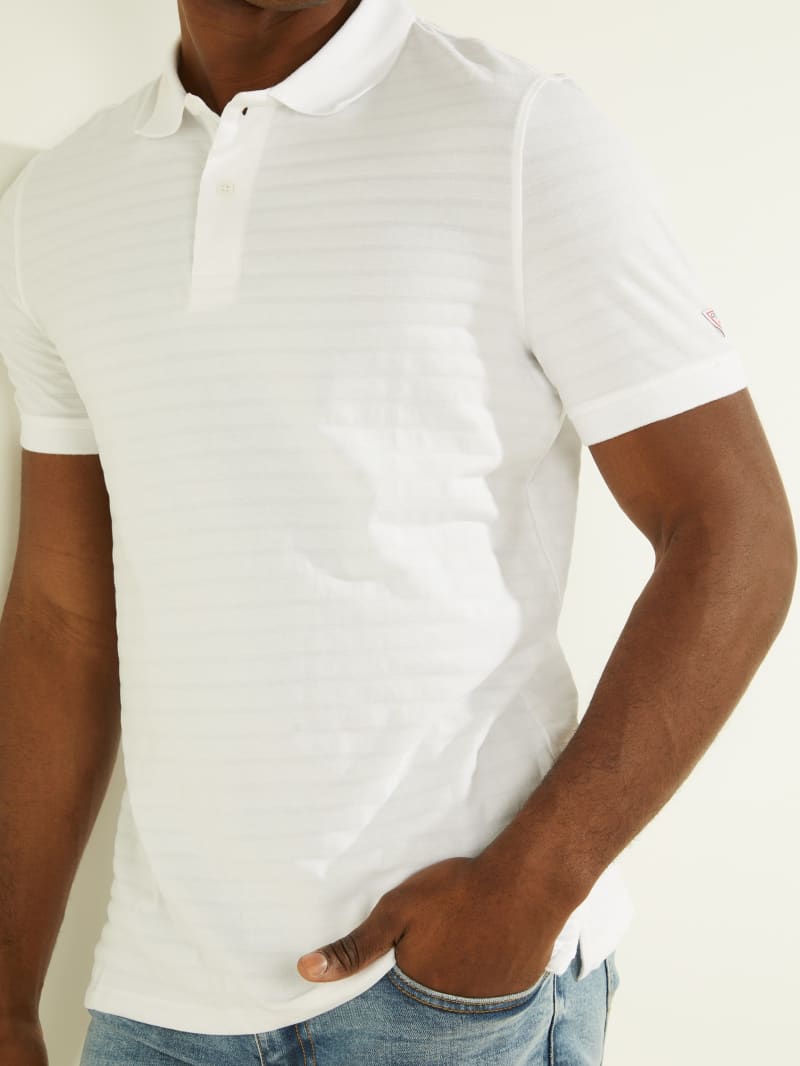 Guess Textured Stripe Men's Shirts White | 0397-ARGJO