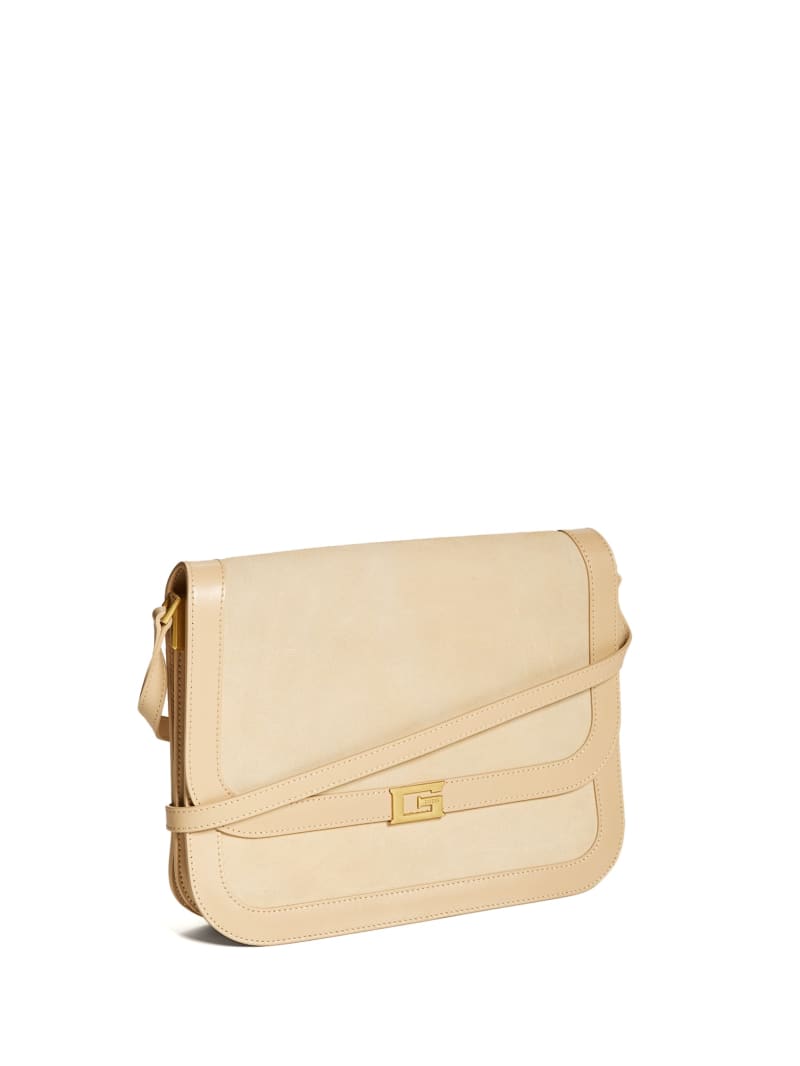 Guess Thea Medium Flap Leather Women's Crossbody Bags Beige | 2607-QLZDH