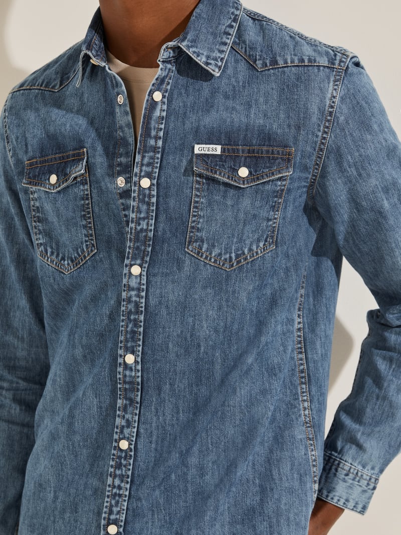 Guess Truckee Denim Men's Shirts Blue | 1536-TWGEJ