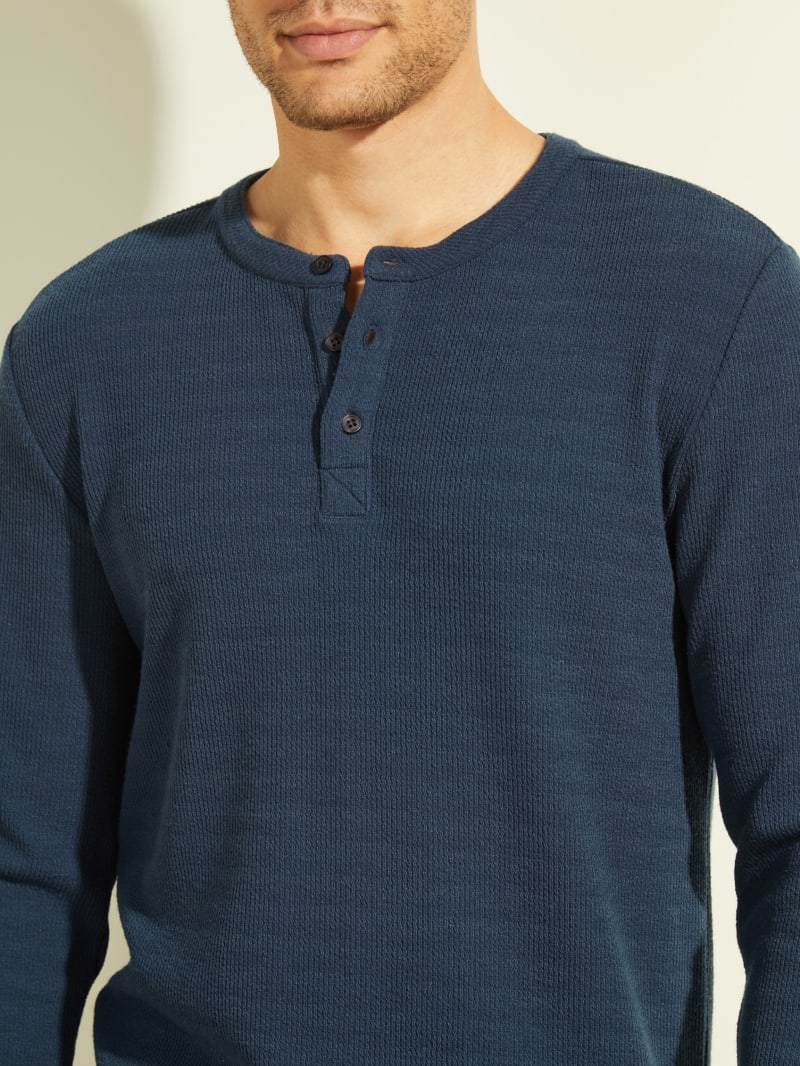 Guess Vista Textured Henley Men's T Shirts Blue | 1807-OGUCP