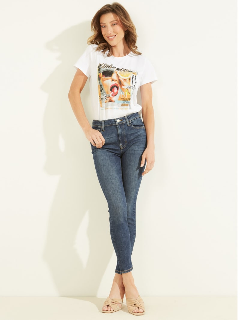 Guess Wondrous Magazine Graphic Tee Women's Tops White | 2906-PTDGZ