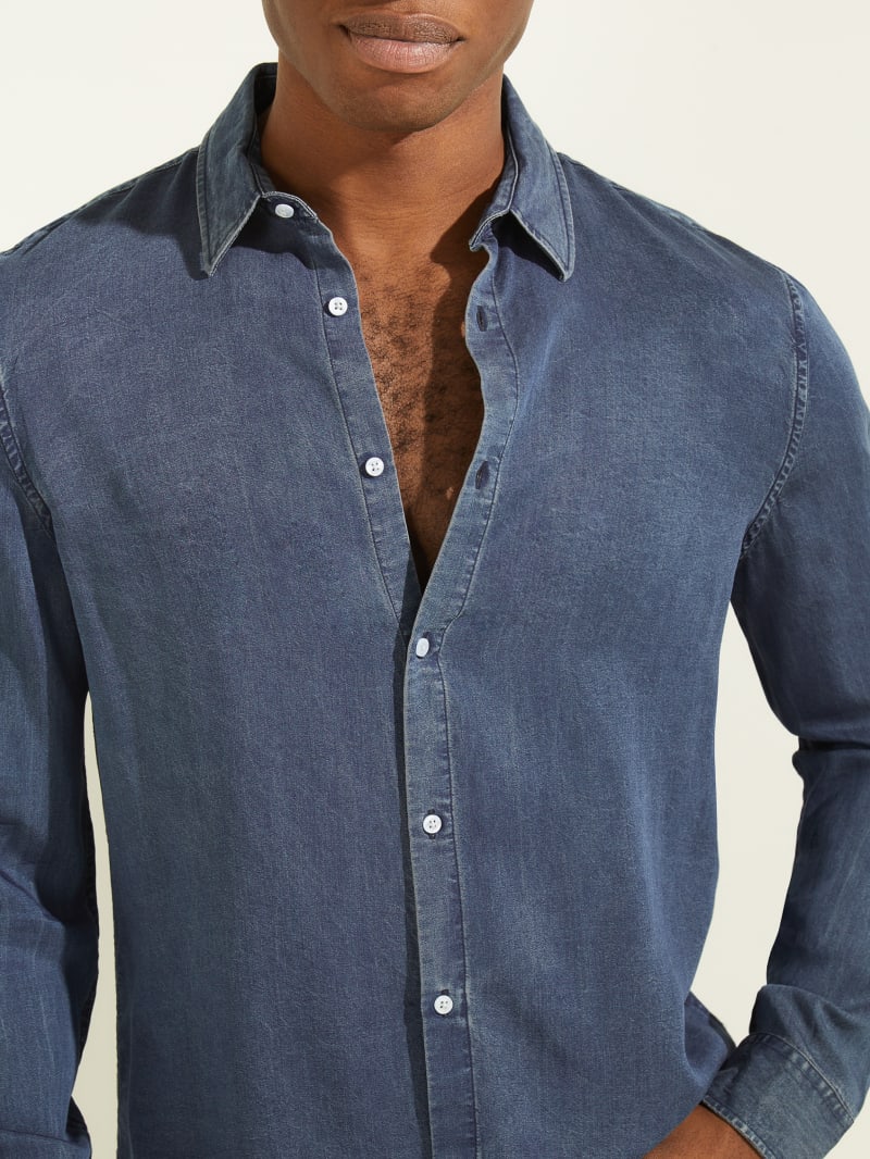 Guess Woven Italian Notched Cuff Men's Shirts Blue | 9357-JSKWP