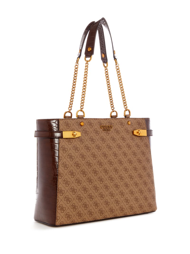 Guess Zadie Logo Girlfriend Women's Tote Bags Brown | 8321-GHLOX